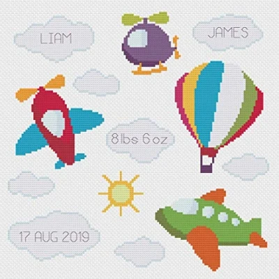 Image of Flying Birth Sampler Boy Cross Stitch Kit