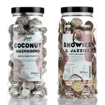 Image of Just Treats Coconut Mushrooms and Snowies &amp; Jazzies Sweet Gift Jars of Creamy Bliss 7,28