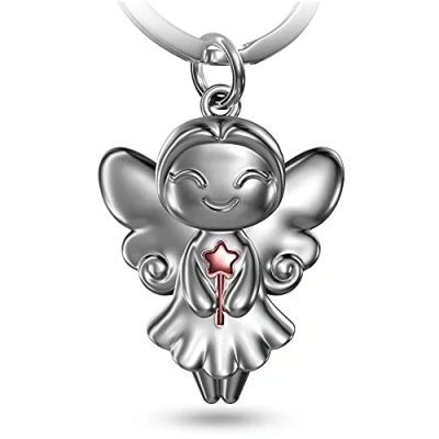 Image of FABACH Wunschfee Keyring Fairy Good Wishes Guardian Angel Lucky Charm Pendant Success Gift Luck, Rose Gold