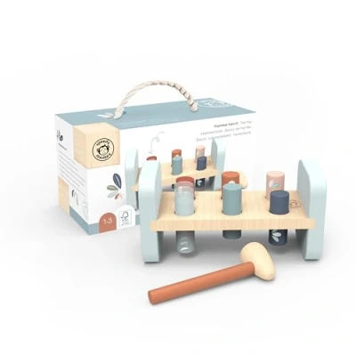 Image of SPEEDY MONKEY Tap Hammer Bench Includes 6 Coloured Wooden Pegs &amp; Sturdy Hammer. Reversible Fun Toys for 2 Year Old Boy Girls! Safe Gentle Edges, Non Toxic Paint, FSC Sustainable Wood