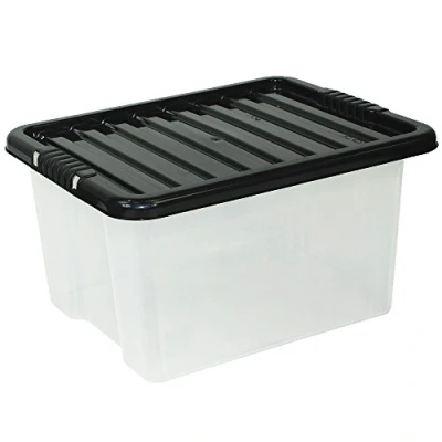 Image of CrazyGadget Large Big Plastic Storage Clear Box with Lid Strong Stackable Container Made In U.K. Set of 5 (35L)