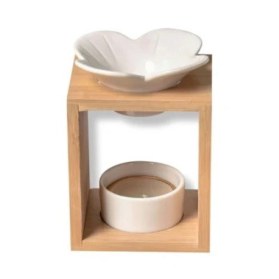 Image of Zen&#039;Arôme Aroma Scented Wax Melting Burner Essential Oil Diffuser and Room Fragrance Aromatherapy Candle Holder Wooden Ceramic Height: 12 cm