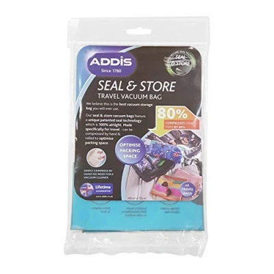 Image of Addis 518134 Home Vacuum Storage Bags with 100% air Tight Static Seal &amp; Store Travel Twin Pack Set, Clear, 40 x 55cm