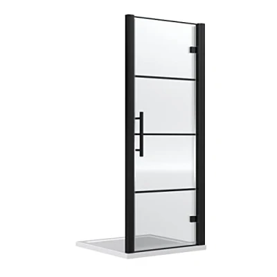 Image of Hudson Reed Apex Grid Hinged Shower Door 800mm 8mm Black