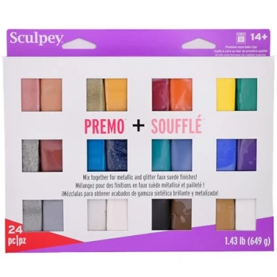 Image of Sculpey Polyform Soufflé &amp; Premo Premium, Polymer Oven Bake Clay, 24 Unique Colors Set, Non Toxic, 11.43 lbs, Great for Jewelry Making, Holiday, DIY, Mixed Media and More!, OSFA, PE4009