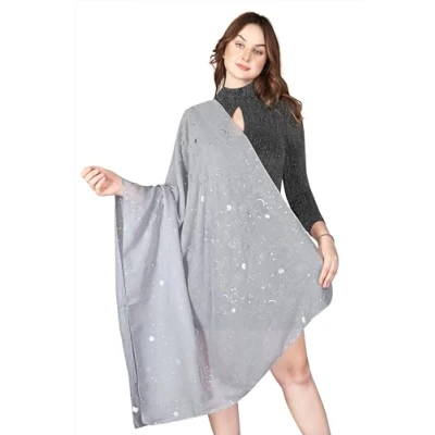 Image of London Scarfs Silver Gold Glitters Shimmer Foil Stars Women Scarf Shawl Wrap (Light Silver)