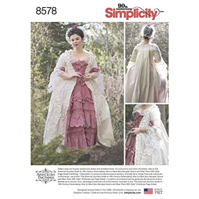 Image of Simplicity 8578Simplicity Pattern 8578 Women’s&#039; 18th Century Gown, Paper, White, R5 (14 16 18 20 22)