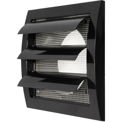 Image of Black Exhaust Hood Vent 4&#039;&#039; Inch / 100 mm with Shutters, Built in Pest Guard Screen and Flange, Air Cover Flaps, HVAC Duct Cap, Helps Backdraught/Backdraft