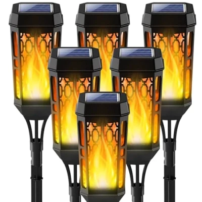 Image of Joltix Solar Lights, 6 Pack Flame IP65 Waterproof Flickering Dancing Lights,Landscape Lighting Auto On/Off for Outdoor Garden Patio Pathway Yard Driveway Halloween Decorative.