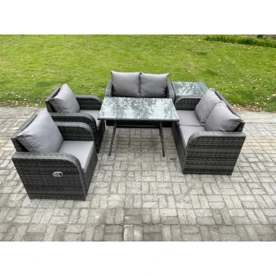 Image of Fimous Wicker PE Rattan Garden Dining Set Outdoor Furniture Sofa with Rectangular Table Side Dark Grey Mixed