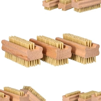 Image of ToolSpace 3x Nail Brush Double Sided Wood Solid Strong Mix Agawa Tapica and Synthetic Bristles Cleaning Hand Wash Finger Scrubbing for Dirt