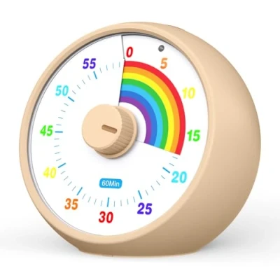 Image of Visual Timer for Kids, 60 Minute Countdown Classroom Office Kitchen, Desk Kids Time Management Tools with Silent Operation, Pomodoro Rainbow Pattern(Khaki)