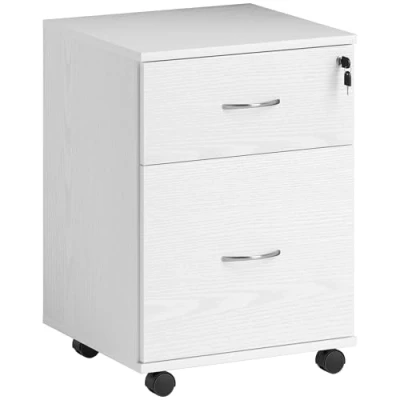 Image of HOMCOM 2 Drawer Filing Cabinet with Wheels, Mobile for Home Office, Small Printer Stand, White Wood Grain