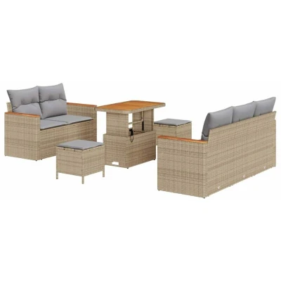 Image of vidaXL 8 Piece Garden Sofa Set with Cushions Beige Poly Rattan Acacia