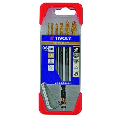 Image of Tivoly A21 Pack of 6 Drill Bits for Metal DIN 338 HSS + TiN (Diameter 2, 3, 4, 5, 6, 8 mm