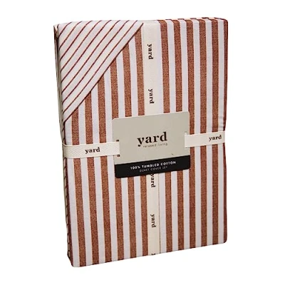 Image of Yard Hebden Mélange Stripe 100% Cotton Duvet Cover Set, Pecan, King