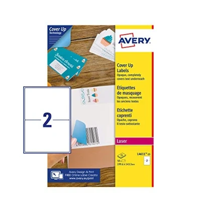 Image of Avery L4611 25 Cover Up Labels, 199.6 x 143.5 mm