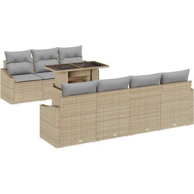 Image of vidaXL 8 Piece Garden Sofa Set with Cushions Beige Poly Rattan