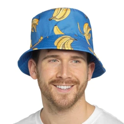 Image of undercover lingerie Mens Reversible Bucket Hat GL1096 Blue Bananas M/L