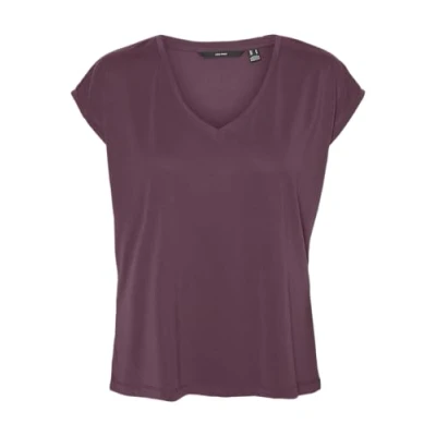 Image of VERO MODA Women&#039;s Vmfilli SS V Neck Tee Ga Noos T Shirt, Winetasting, Large