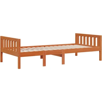 Image of vidaXL Children&#039;s Bed Frame without Mattress Wax Brown, Solid Pine Wood, 80x200 cm Modern Style Slatted Base for Bedroom