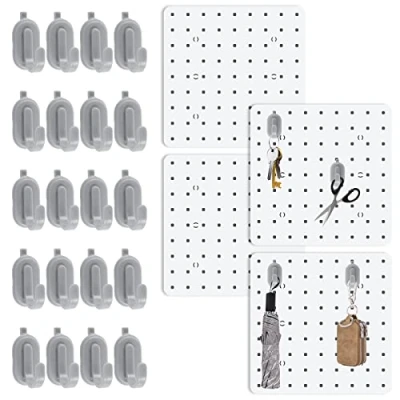 Image of Eummy 4Pcs Pegboard Wall Organizer with 20 Hooks No Punching Mounted Storage Bins Peg Board White Accessories for Kitchen Garage Workshop Craft Room