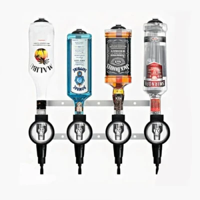 Image of Professional 2/4/6 Bottle Optics for Spirits UK Made bar Butler Shot Measure Bracket Alcohol Wine Upside Down Drink Dispenser Home Garage Man cave (4 Bottle, 70ml)