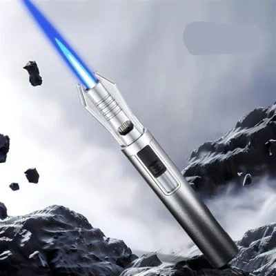 Image of Mini Lightsaber Lighter, Windproof Jet Flame Torch Lighter,Portable Metal Blue Candle Refillable Butane Lighter，Suitable for BBQ Outdoor, Camping, Best Gift Men and Women(S