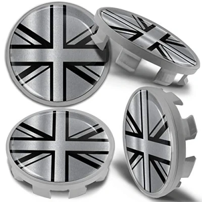 Image of Biomar Labs 4 x 68mm Wheel Centre Alloy Hub Center Caps Compatible with BMW 36136783536 Hubcaps UK Flag Union Jack Silver CBS 9
