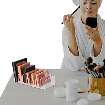 Image of Palette Organizer, Clear Acrylic Desk Organizer For Sorting Mail, 7 Section Divided Makeup Eyeshadow Cosmetics Storage Bathroom Vanity Countertop
