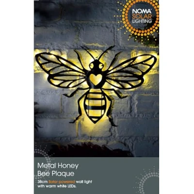 Image of Noma Solar Metal Honey Bee LED Garden Plaque (Pack of 1)