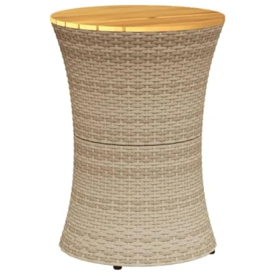 Image of vidaXL Beige Poly Rattan Garden Side Table Modern Outdoor Patio Furniture with Solid Wood Top and Sturdy Steel Frame, Easy Assembly, 38x56cm