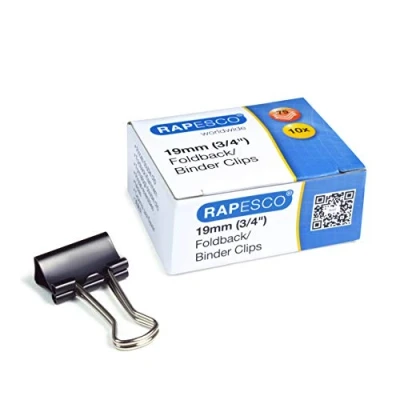 Image of Rapesco FBC190B1 19 mm Foldback Clips, Black, Pack of 10