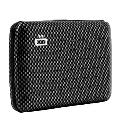 Image of ÖGON Aluminium Wallet Smart case V2 Metal Lock Water Resistant Card Holder RFID Protection Up to 10 Cards, Receipts and Bills Carbon Taffeta Effect