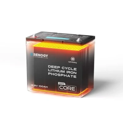 Image of Renogy 100Ah 12V LiFePO4 Battery Mini Size with DuoHeat Tech, Self Heating, 100A BMS, 5000+ Cycles, 5 Year Warranty, Perfect for RV, Winter Fishing, Caravan and Off Grid Use