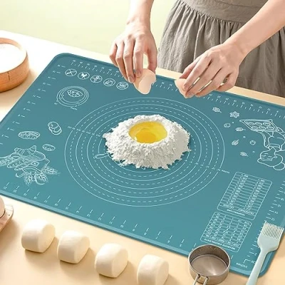 Image of Silicone Pastry Mat Extra Thick Non Stick Baking Mat, 28&quot; x 20&quot; Rolling Dough with Measurements Slip Kneading Counter Edge Heightening