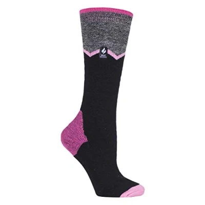 Image of HEAT HOLDERS LITE Ladies Thermal Ultra Thin Funky Ski Socks Knee High Length with Padded Heel &amp; Toe (4 8 UK, Black Zig Zag)