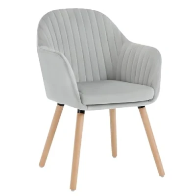 Image of WOLTU Light Grey Kitchen Dining Chair 1 Piece Upholstered Counter Lounge Living Room Corner with Arms &amp; Backrest Solid Nature Wood Legs Reception Tub Chairs Armchair