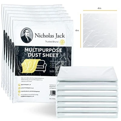 Image of Pack of 6 Large Plastic Dust Sheets for Decorating 4m x Decorators Polythene Paint Covers Sheeting Furniture &amp; Flooring etc,