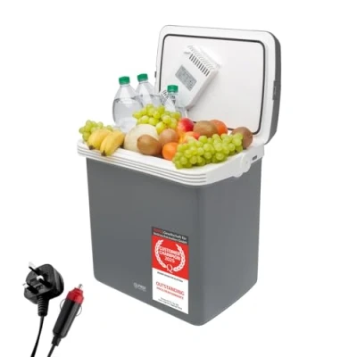 Image of TZS First Austria electric cool box 32 litres 12 V &amp; 230 connection with plug for the car camping, festivals travel and keep warm function grey