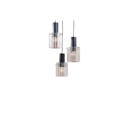 Image of Lucande pendant light Eirian, Ø 40 cm, 3 bulb, black, glass