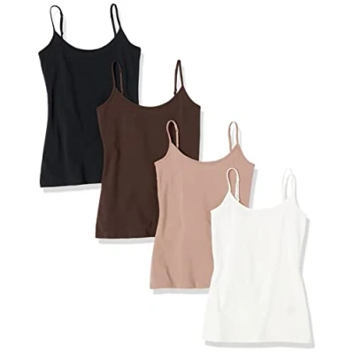 Image of Amazon Essentials Women&#039;s Slim Fit Camisole, Pack of 4, Black/Dark Taupe/Espresso/White, XXL
