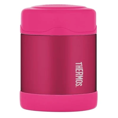 Image of Thermos Pink Kids Food Flask (290ml) BPA Free, Stainless Steel, Spill Proof, Thermal with Personalised Name Labels for Lunch Box, 5 Hours Hot &amp; 7 Cold