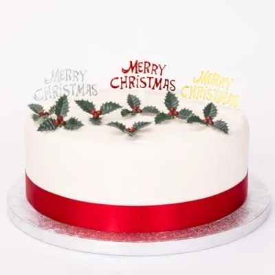 Image of Merry Christmas Cake Decorations 3 signs 6 Holly Yule Log Cupcake Craft Toppers