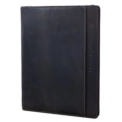 Image of STILORD &#039;Josh&#039; Leather Conference Folder A4 Vintage Business Map with Zip and Ring Binder Portfolio Document for 13,3 Inch MacBooks, Colour:Dark Brown