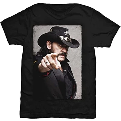 Image of Rockoff Trade Men&#039;s Lemmy Pointing Photo White Yellow Black Red Mens Women T Shirt 100% Cotton
