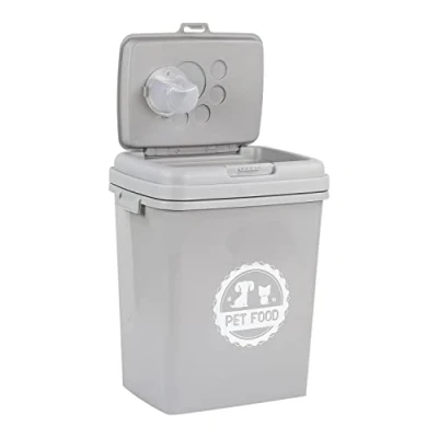 Image of YORKSHIRE HOMEWARE 40L/15KG Pet Food Storage Box Plastic Container with Integrated Scoop &amp; Flip Top Locking System Birds Dog Cat Animal Dry Feed Bin Grey