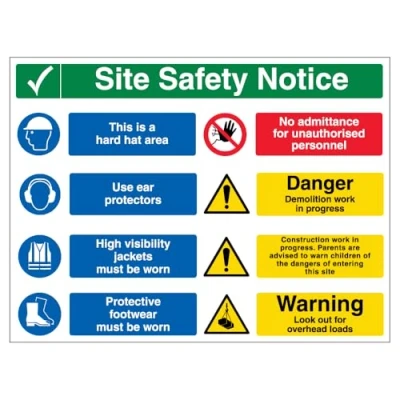Image of V Safety Multi Hazard Site Notice 8 Points 2 Column Correx® 600 x 450 mm Sign