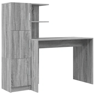 Image of Vidaxl Desk with Storage Grey Sonoma Engineered Wood