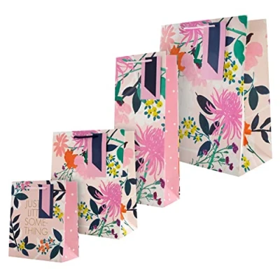 Image of Hallmark Multi Occasion Gift and Bottle Bags Bundle 1 Large, Medium Small Bag, Bag in 4 Floral Designs